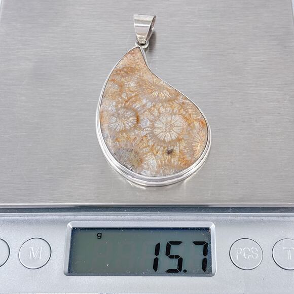 Coral Fossil Pendant | Teardrop Stone Setting | Sterling Silver 925 - Picture 8 of 8